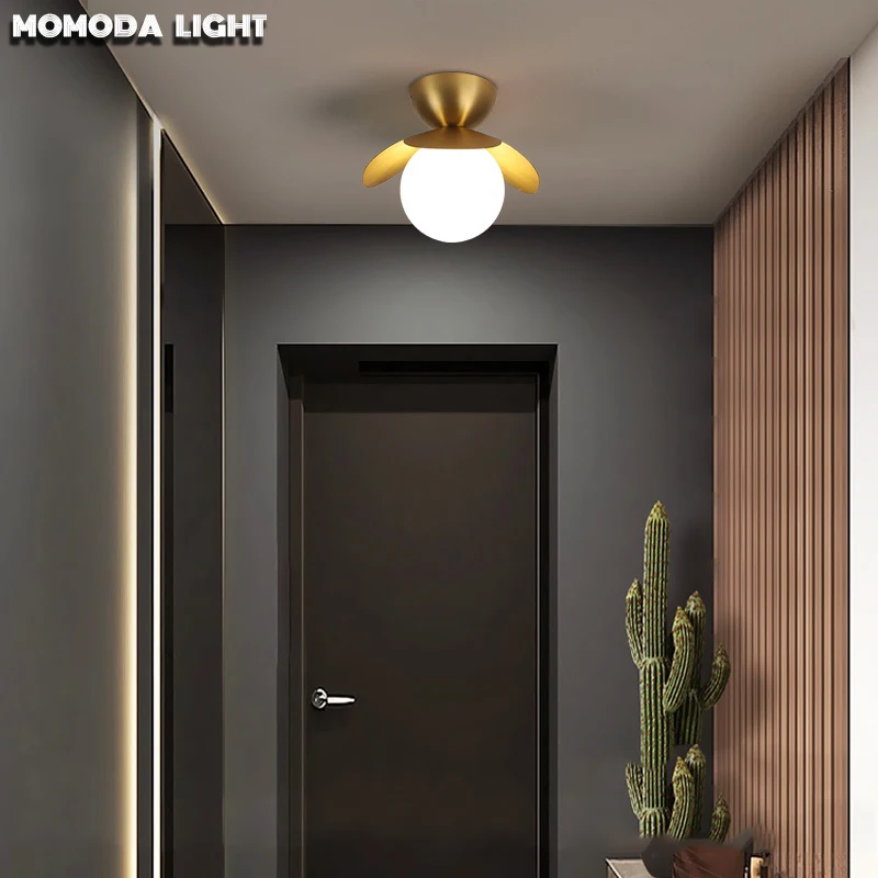 

Nordic Small Flower-Shape LED Ceiling Light High-End Copper Surface Mounted Lamp for Aisle Balcony Bathroom Art Indoor Lightings