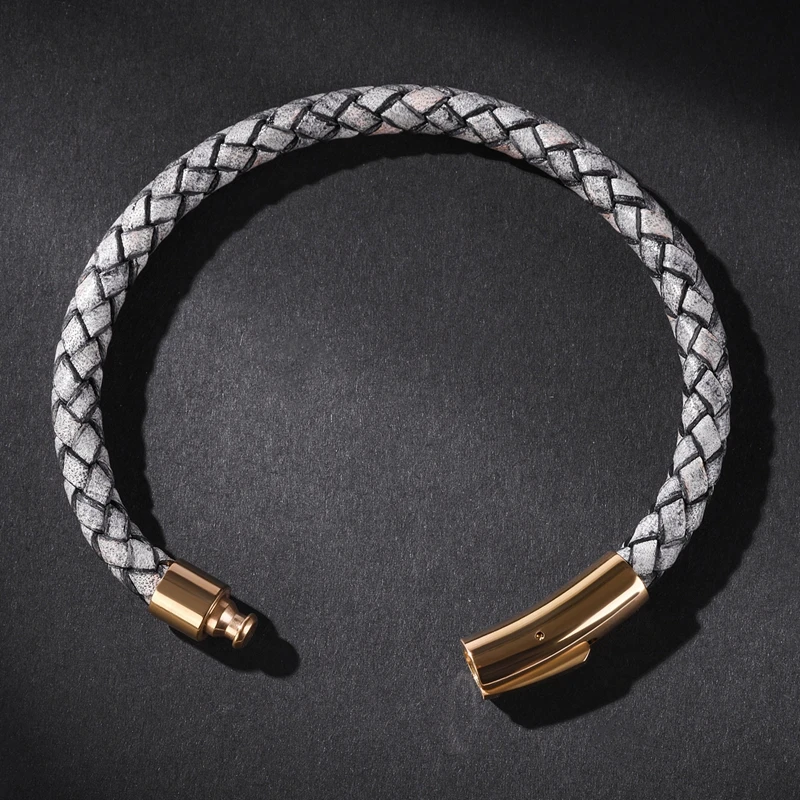 MOZO FASHION HOT Man Charm Bracelets Gray Genuine Leather Rope Mixed Braided Bracelet Simple Punk Woman Classic Jewelry 602