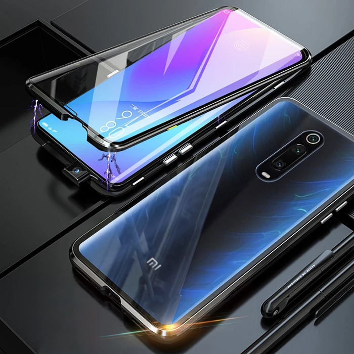Черный Жесткий Чехол для Xiaomi Mi 9 T Pro, металлический магнитный чехол 360, полностью двойной чехол из закаленного стекла, Жесткий Чехол для Xiaomi Mi 9 T 9 T, чехол - Цвет: Черный