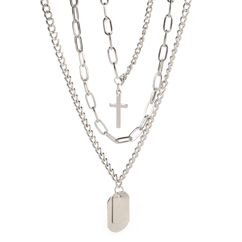 Индивидуальная Крестовая квадратная металлическая многослойная длинная цепочка в стиле хип-хоп, Крутое простое ожерелье для женщин и мужчин, модное ювелирное изделие, подарки