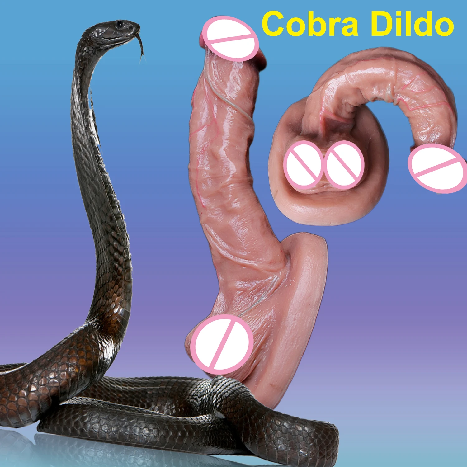 Мягкий Двойной силиконовый большой фаллоимитатор в виде кобры с реалистичны...