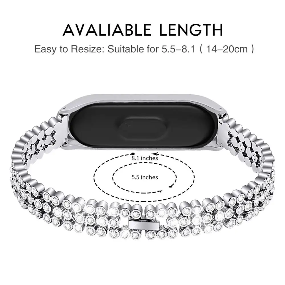 Unisex Mi Band 3/4 Metal Straps Bracelet Wristbands with Diamond Accessories Diamond Steel Strap + Zinc Alloy Table Frame Unisex Mi Band 3/4 Metal Straps Bracelet Wristbands with Diamond Accessories Diamond Steel Strap + Zinc Alloy Table Frame