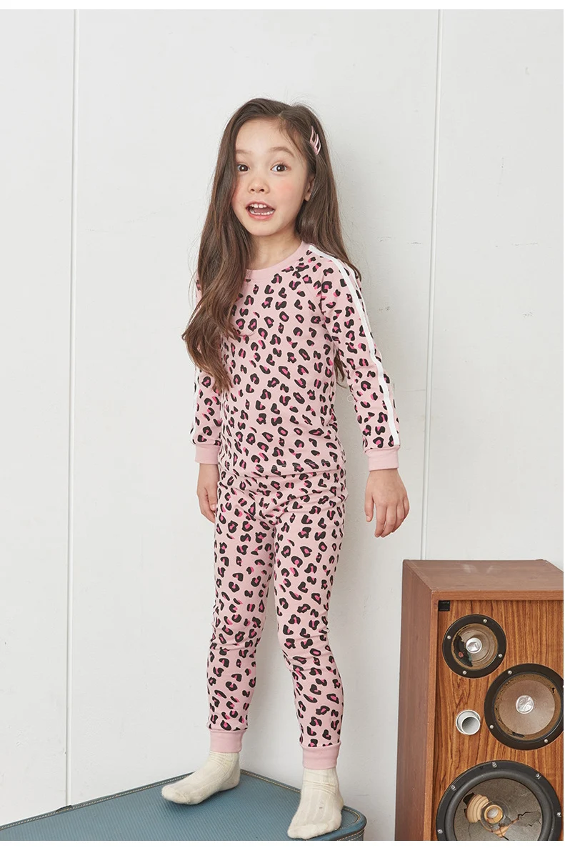 Пижамные комплекты для мальчиков и девочек, детские пижамы, детские пижамы, хлопковый Леопардовый топ и штаны для малышей, осенне-зимняя одежда для сна