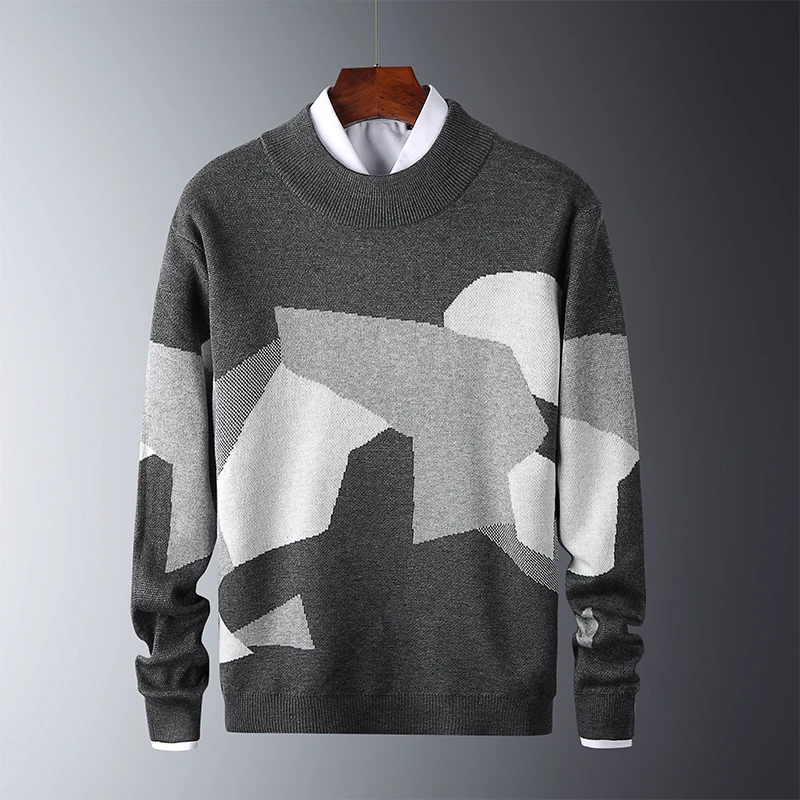 

2020 Mens Casual Sweater Fit Knitted Patchwork Color Mens Slim Sweaters Cotton Long Sleeve Round Collar Male Warm Pullovers