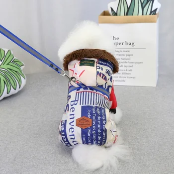 

Winter Pet Dogs Jacket Thickened Warm 4-legged Jacket With Tow Rope Super Warm Jackets Thicker Cotton Coats Pets French Bulldogs