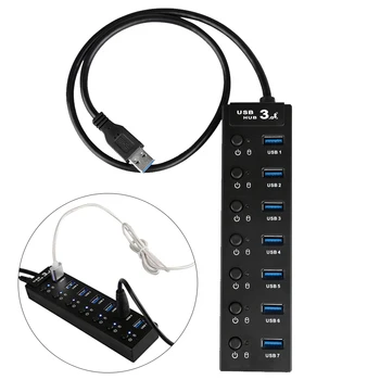 

With LED Indicator 7 Ports Office Power Adapter Splitter PC Laptop High Speed Portable Data Transmission USB Hub Plug And Play