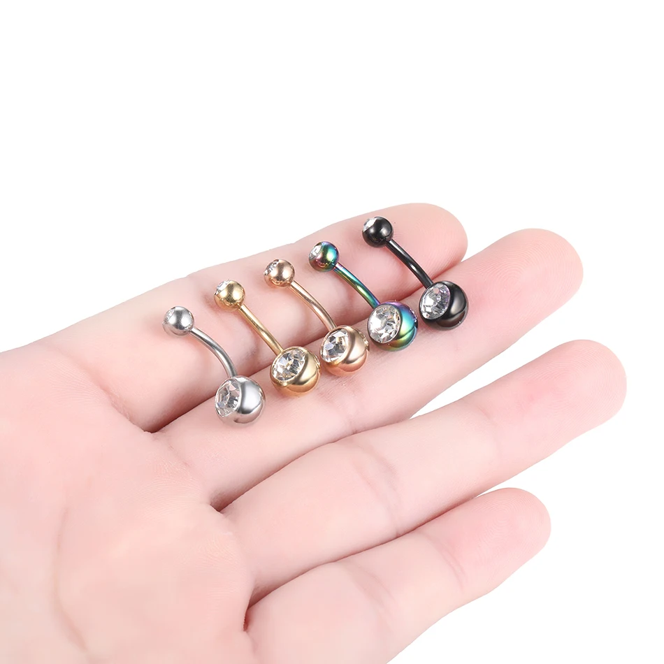14G Rhinestone Piercing Navel Surgical Steel Belly Button Rings Navel Piercing Goth Ombligo Ball Nombril 1PC piercing jewelry belly button earrings belly button piercings body piercing jewelry body jewelry