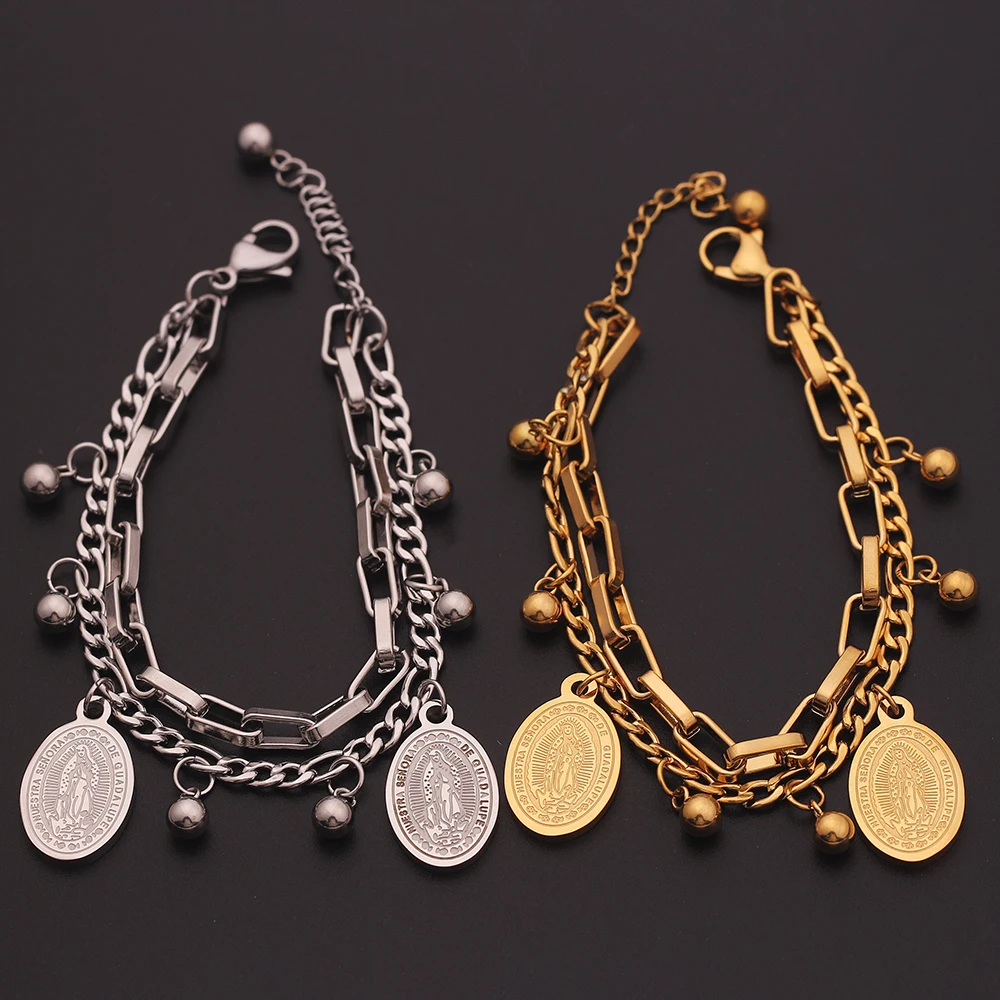 

Christian The Virgin Mary Bracelet Stainless Steel And Zinc Alloy Silver Gold Charms Religious Jewelry Gifts For Men Women