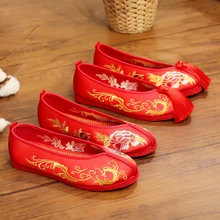 Новые свадебные туфли в стиле «Старый Пекин» красные туфли на плоской подошве с ручной вышивкой в китайском стиле
