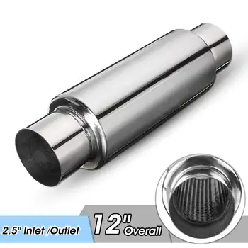 

Universal Car Exhaust Muffler Tip 2.5" Inlet/Outlet Resonator Rear Pipe Tail Tube Stainless Steel