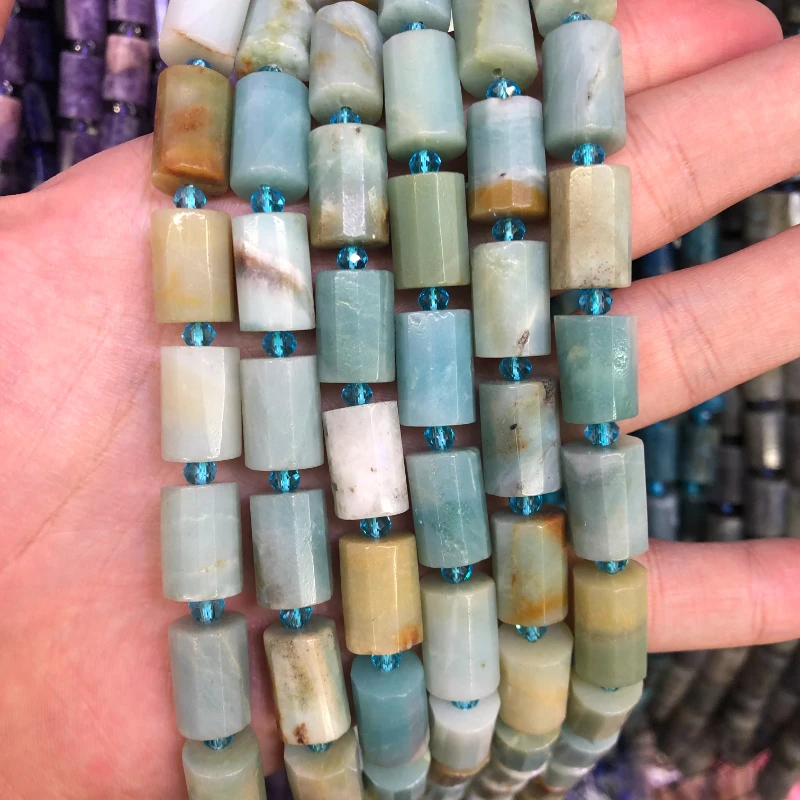 Natural Faceted Amazonite Cylinder Spacer Tube Stone Beads Column Shaped Loose Beads For DIY Jewelry Making MY210403