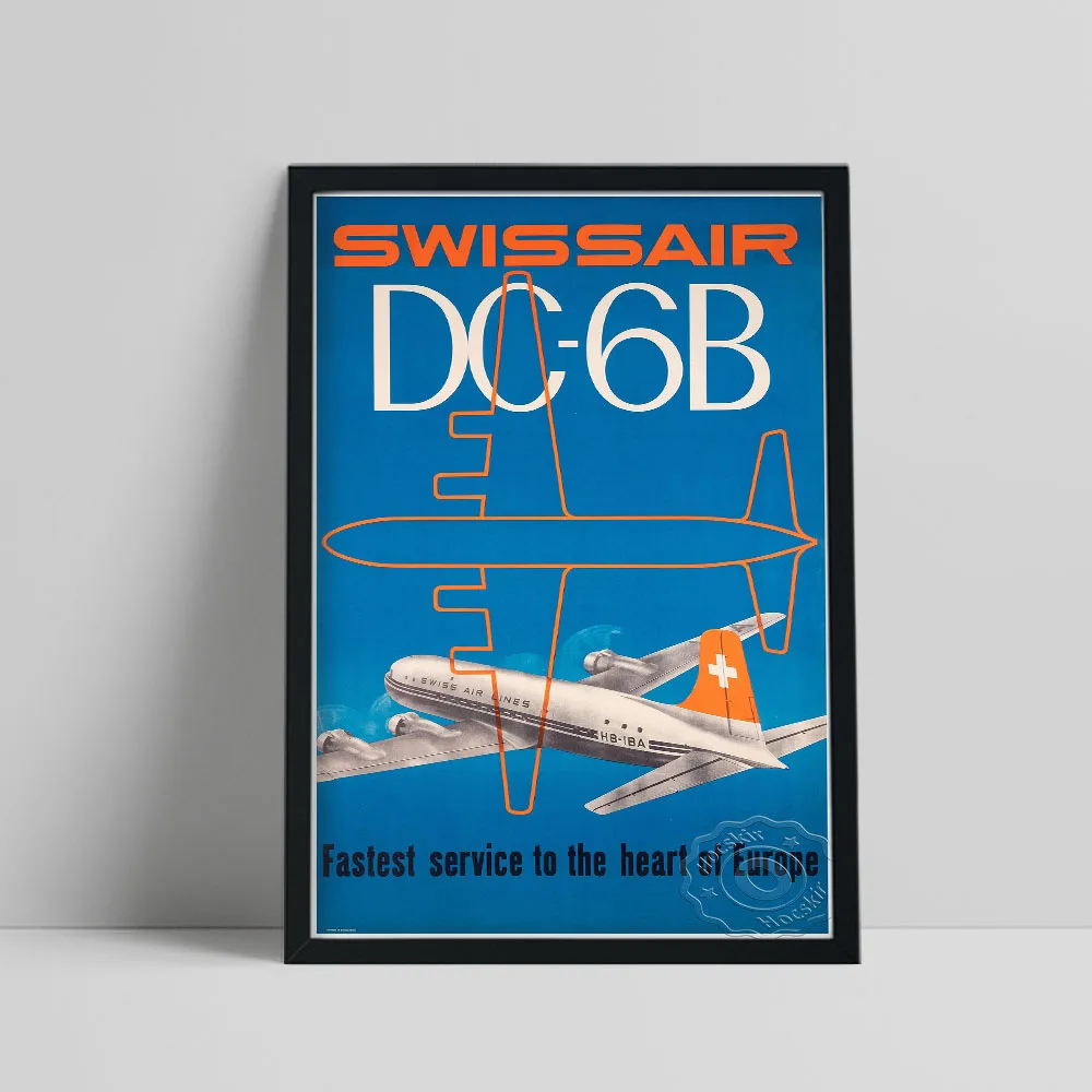 1951 Airline Travel Promoting Poster Switzerland Fastest Service To The Heart Of Europe Art Print Vintage Aeroplane Home Decor | Дом и сад
