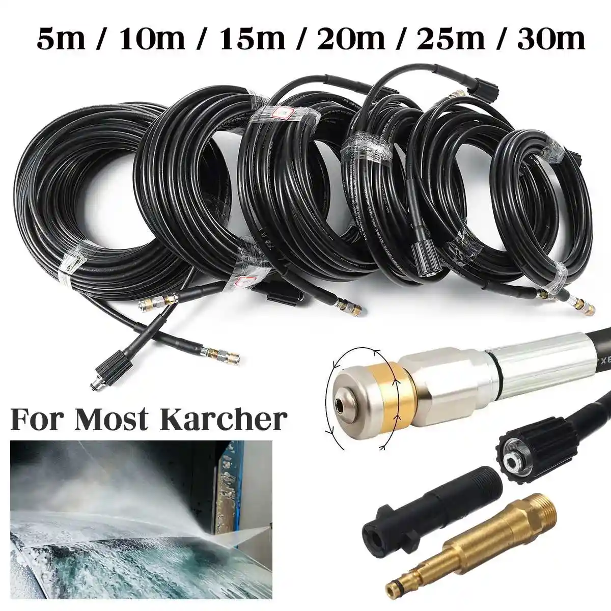 5M High Power Pressure Washer Clean Hose Extension Washing Tube Cleaning 5800PSI