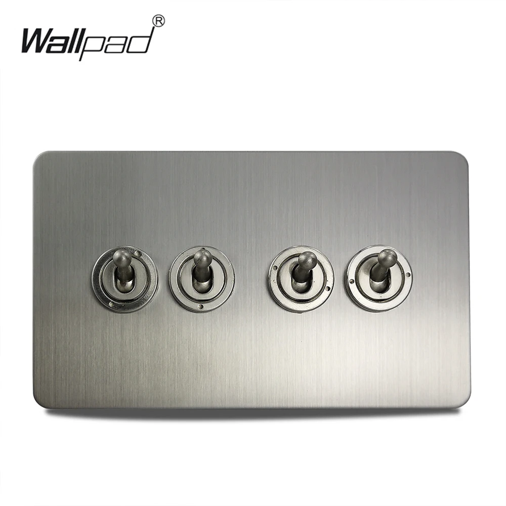 Wallpad 4 банды 2 Way тумблер электрический выключатель света матовый хром серебристый