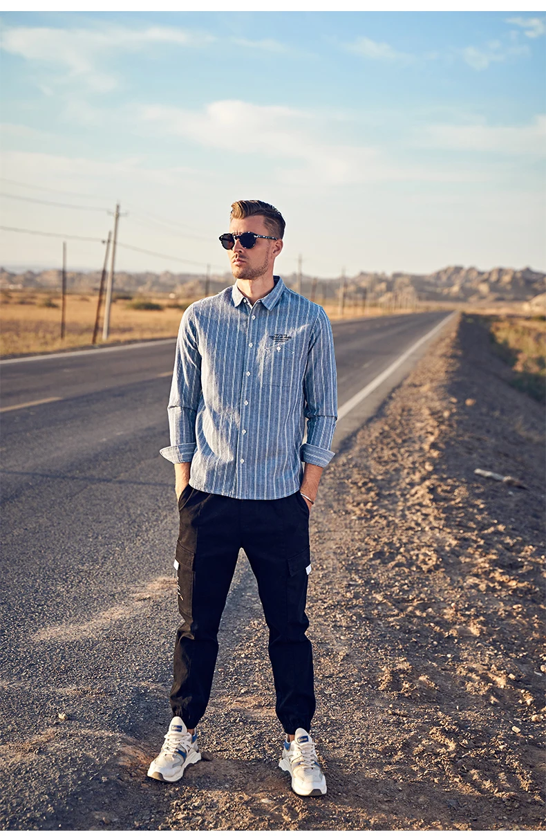 Enjeolon, мужская рубашка, Осень-зима, длинный рукав, отложной, Каллар, хлопок, повседневная, тонкая, с принтом, полосатые рубашки размера плюс CX2540-1