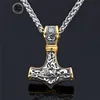 Punk Stainless steel Norse Vikings Amulet Pendant Cord Odin's Gold Thor's Hammer Chain Necklaces Men ethnic Jewelry Dropshipping ► Photo 1/6