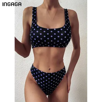 

INGAGA High Waist Bikinis Swimsuits Dot Printing Swimwear Women High Cut Biquini Push Up Bathing Suits 2020 Black Bikini Set