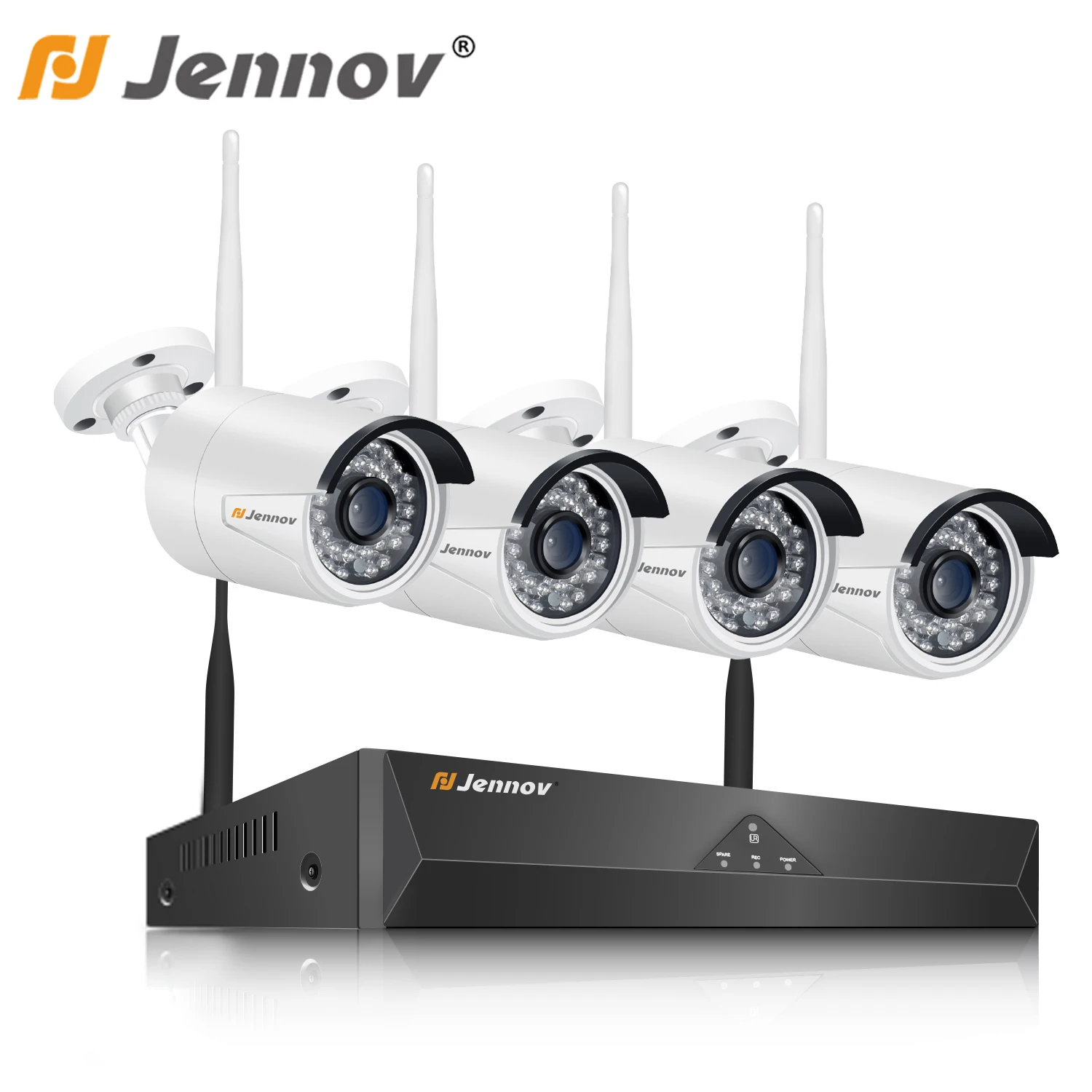 Jennov 4CH H.264 5MP Outdoor Video Surveillance Wireless IP Camera Audio Security WiFi HD Camera System Home CCTV Set NVR Kit