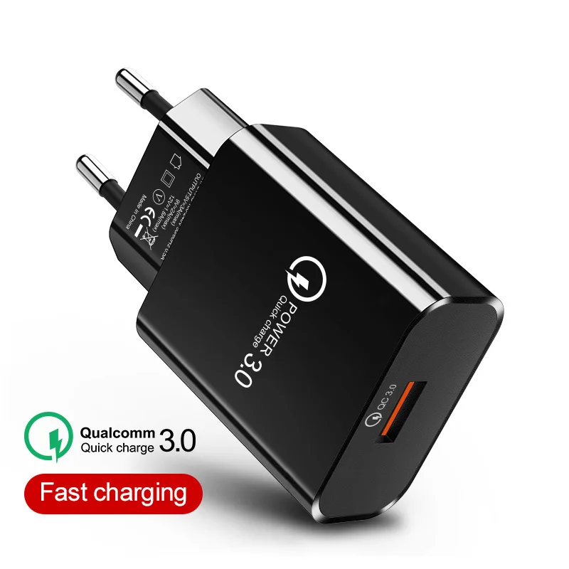Baseuer 18 Вт QC 3,0 USB быстрое зарядное устройство для телефона дорожный настенный адаптер с одним портом Универсальный для Xiaomi iPhone samsung huawei EU US Plug - Тип штекера: EU Black