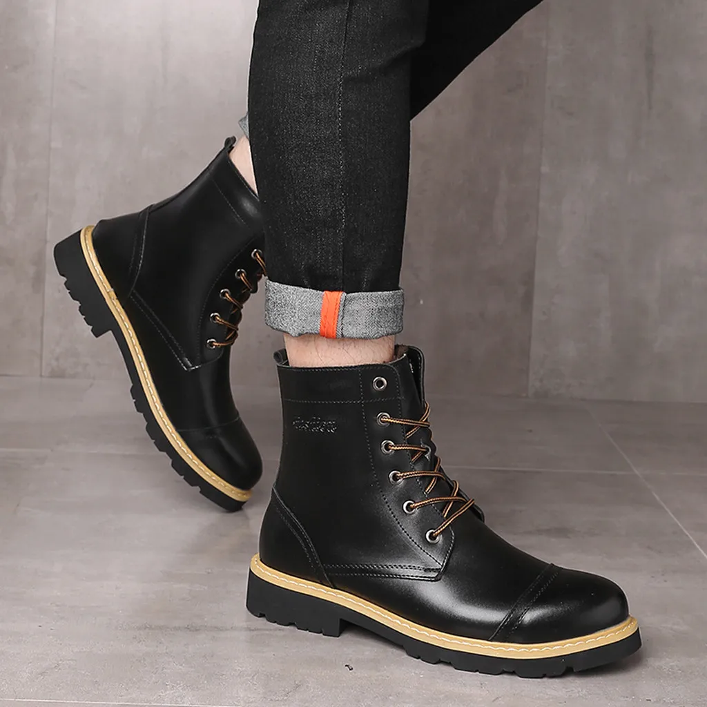Мужские модные ботинки Chelseas осенне-зимние ботильоны из искусственной кожи высокого качества мужская повседневная обувь на плоской подошве со шнуровкой Нескользящие зимние ботинки, размеры 38-46