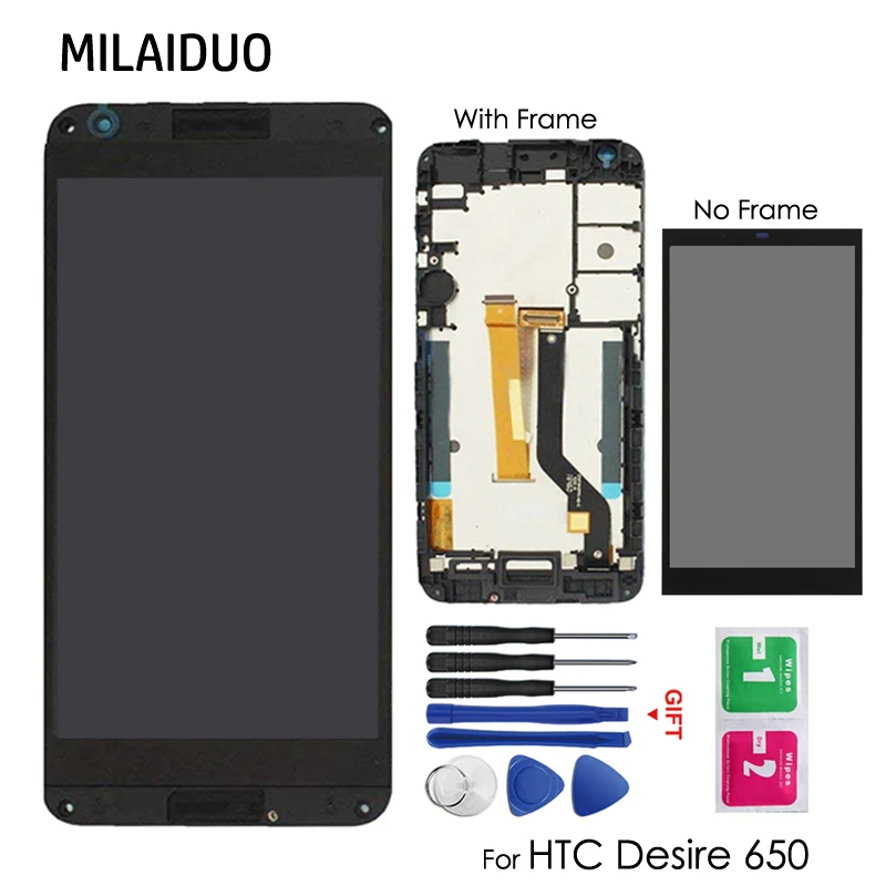 Goede Lcd scherm Voor Htc Desire 650 Touch Screen Digitizer Vergadering Vervanging Reparatie Zwart Geen Met Frame 5.0 + gereedschap