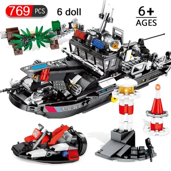 

769pcs Swat Police Patrol Ship Building Blocks Compatible City Boat Bricks Policemen Figures Toys For Children