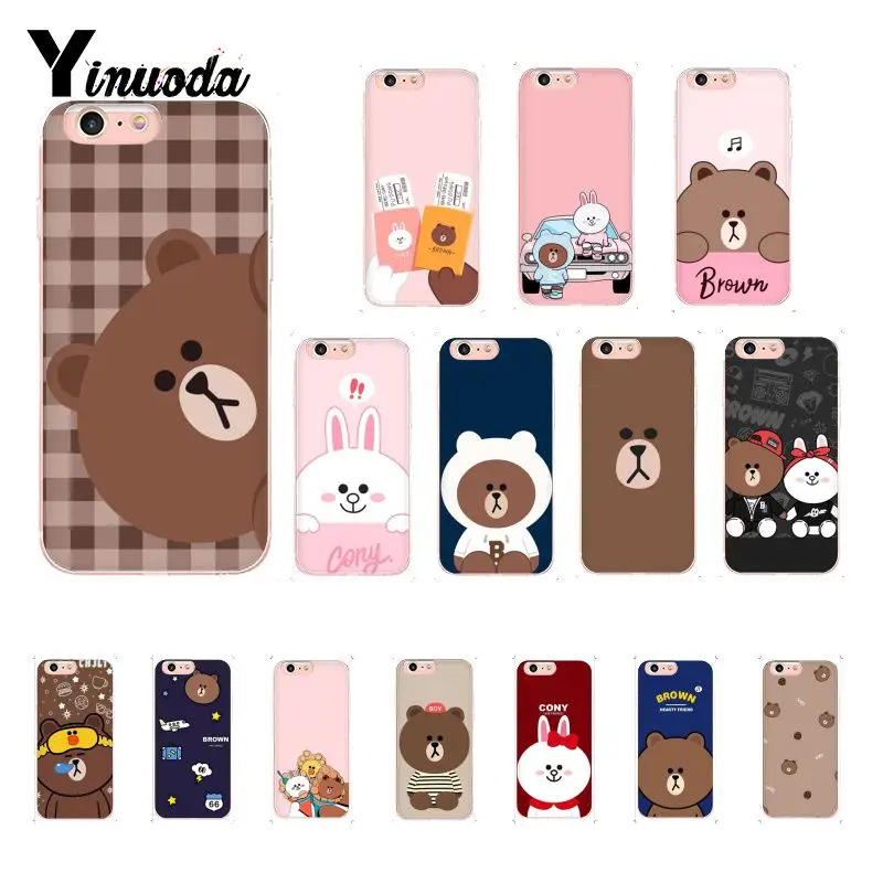 

Yinuoda Cute firends Brown Cony Bear rabbit TPU Phone Case Cover for iPhone 8 7 6 6S Plus X XS MAX 5 5S SE XR 10 11 pro max