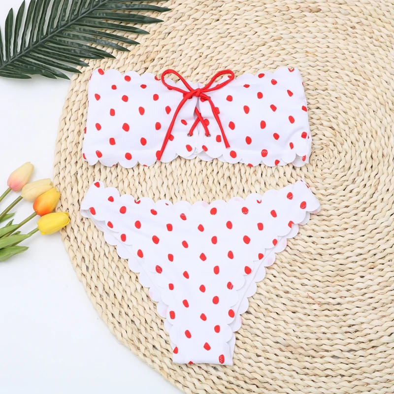Sexy Polka Dot Bikini Women 2021 Two Piece Swimsuit Push Up Swimwear Floral Side Bathing Suit Brazilian Beach Wear Swimming Suit