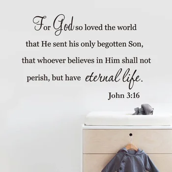 

1PC Removable Non-toxic Peel and Stick Bible Verse John 3:16 Wall Decals Wall Sticker