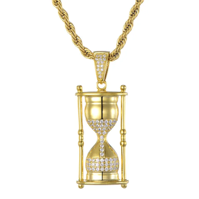 Iced Out Golden Hourglass Pendant Pave 