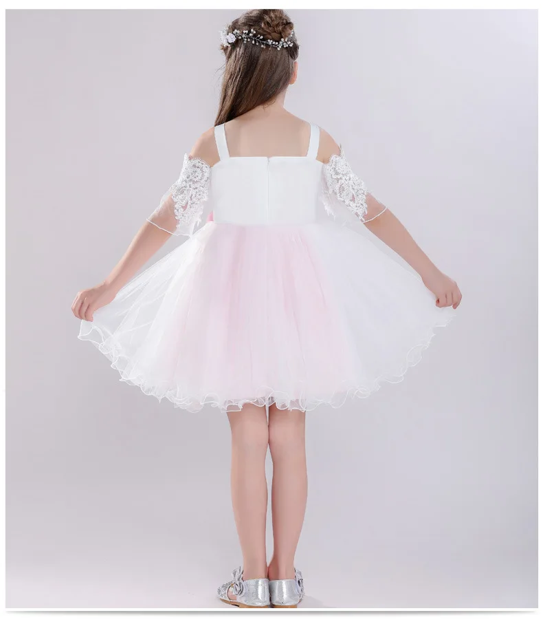 A- line off-Shoulder Camisole CHILDREN'S Dress Princess Dress Girls Wedding Dress Puffy Short Skirt Host Catwalks Dresses of Bri