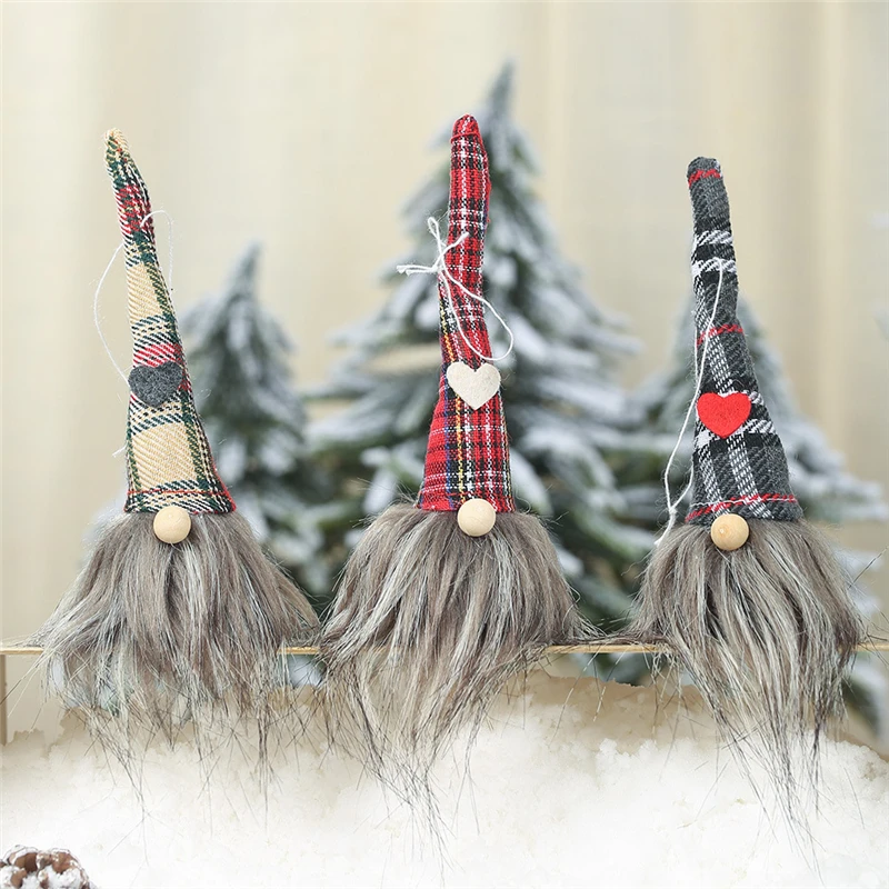 

2019 New Year Christmas decorations Plaid love hat no face doll christmas tree pendant Forest man ornaments old man doll AF227