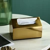 Metal Tissue Box Square Golden Rectangle House Geometry Desktop Storage Organization Modern Home Decoration Accessories 2