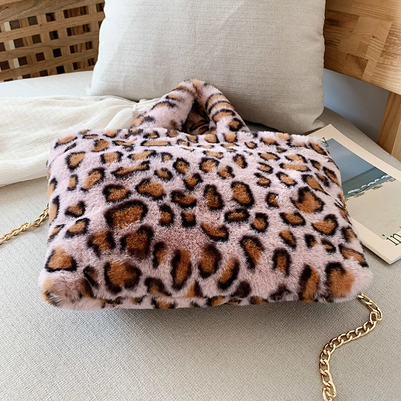 Женская осенне-зимняя меховая сумка леопардовая сумочка женская сумка на цепочке Милая меховая сумка для девочки portefeuille femme