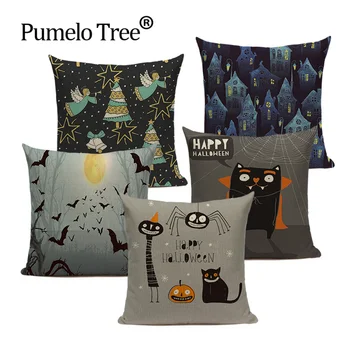

Happy Halloween Cartoon Horror Skull Pumpkin Throw Pillow Case Nightmare Home Trick or Treat Halloween Decoration Birthday Party