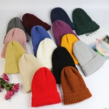 Вязанные шерстяные шапки для женщин, для отдыха, зимние, милые, милые, шапка в стиле хип-хоп, одноцветная, теплая шапка
