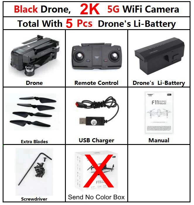 F11Pro 2K 5 Battery SJRC F11 PRO gps RC складной Дрон Квадрокоптер вертолет с Wifi FPV 1080 P/2 K HD камера бесщеточный 25 минут время полета - Цвет: F11Pro 2K 5 Battery
