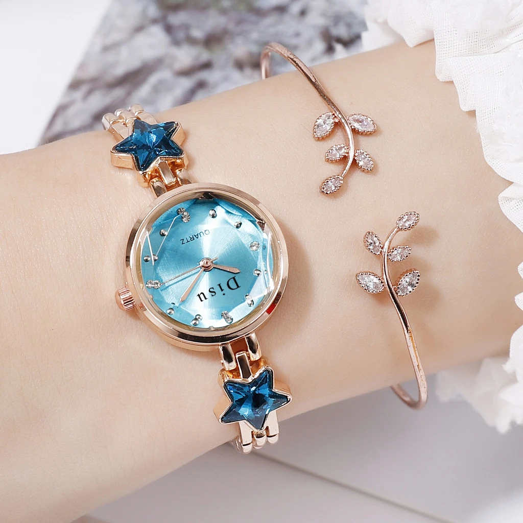 2021 New Ladies Alloy Bracelet Watch Korean Temperament Simple Five-pointed Star Strap Quartz Watch One Piece with Hair