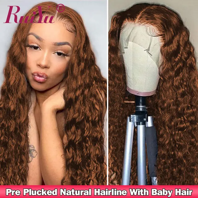 Brown Hd Lace Frontal Wig Brazilian Loose Deep Wave Frontal Wig Transparent Wet And Wavy Curly