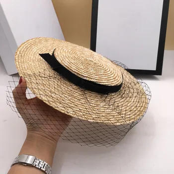 

French ladies noble hats fashion women elegant net yarn straw hat wheat straw European and American British royal caps