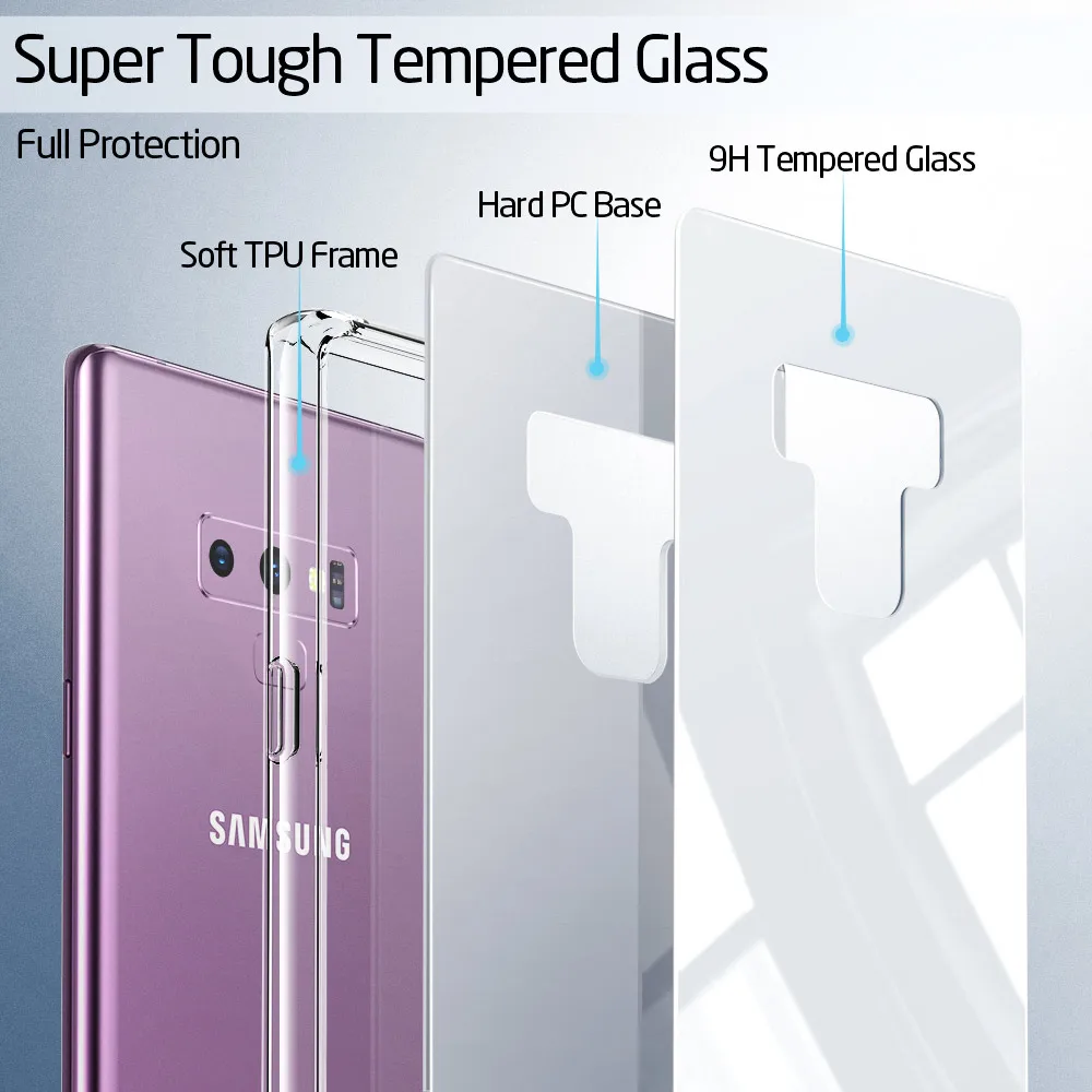 ESR Super Tough Tempered Glass Case for Samsung Galaxy Note 9 Case Cover Phone Bumper For Samsung Note 9 Mobile Phone Accessory