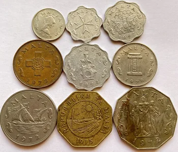 

Set 9Pcs Malta Coins 1970th Old Edition Europe 100% Original Coin Collection Used