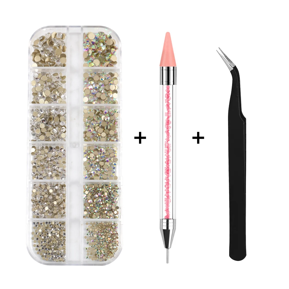 

Set Nail Art Rhinestones 3D Non HotFix Irregular AB Glass Diamond Dotting Pen Kits Micro Beads Nail Accessories Ornament