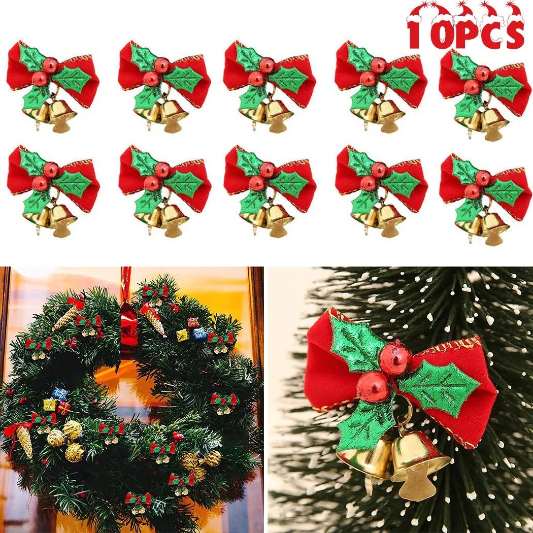 10 шт. Рождественский колокольчик бант красные зеленые золотые колокольчики