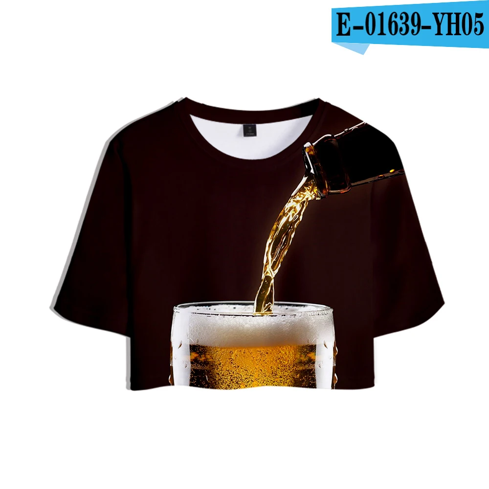 Beer day 3D новая одежда модная пикантная мягкая крутая и дышащая Футболка Kpop Топ Горячая Распродажа сексуальный пупок футболка плюс размер - Цвет: Коричневый
