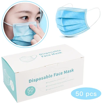 

50pcs Face Mouth Mask 3-Ply Disposable Anti-Dust Mask Earloops Masks Anti-dust Virus Safe Respirator