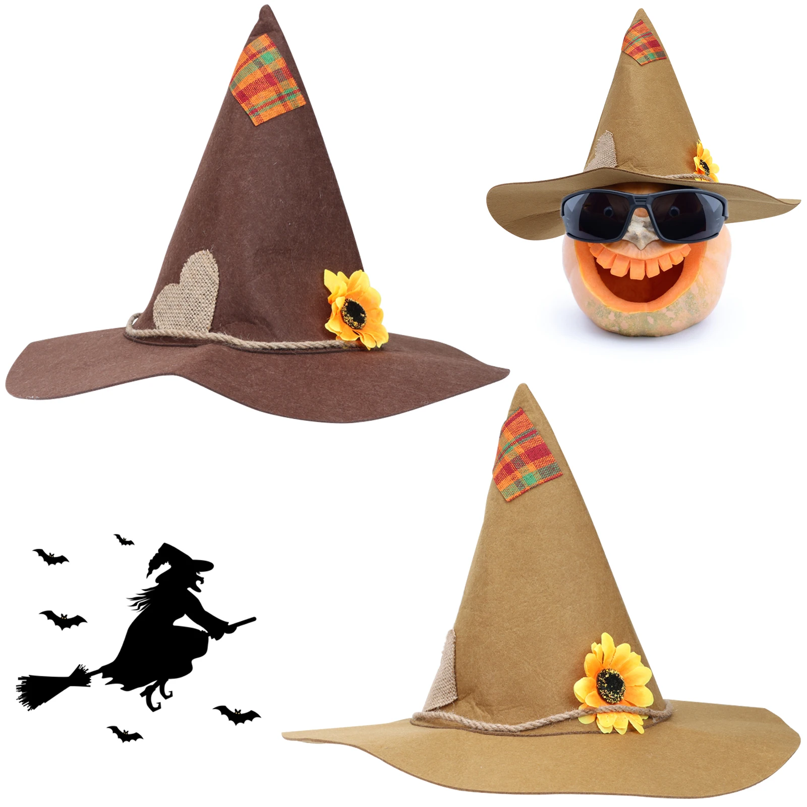 2 Pieces Halloween Scarecrow Hats Khaki 