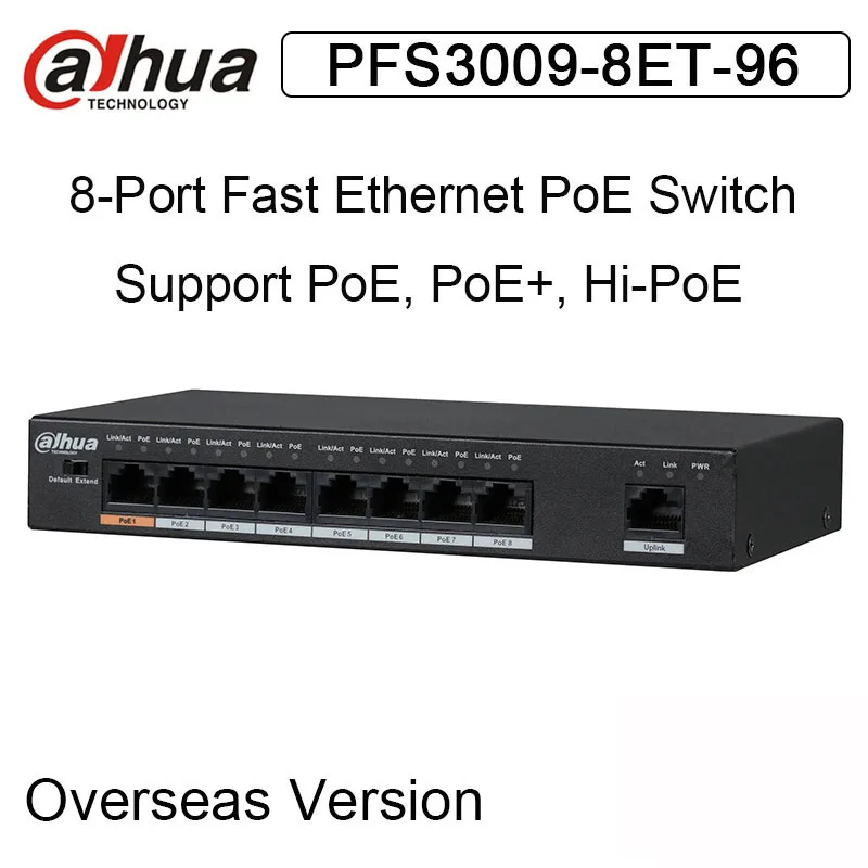 Коммутатор Dahua POE с 8 портами порт Ethernet Su PoE + Hi-PoE международная версия логотипом