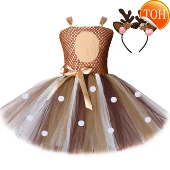 

Brown Deer Girls Tutu Dress Halloween Christmas Deer Costume Kids Tutu Dresses for Girls Birthday Party Dress Children Clothing