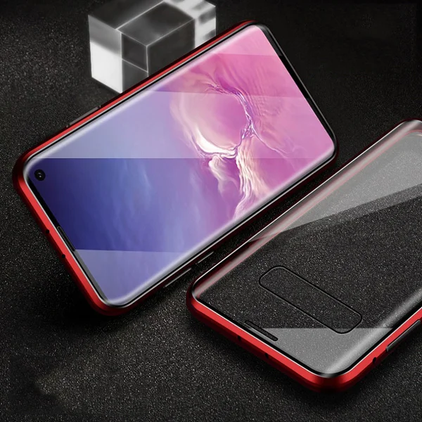 360 магнитный металлический чехол с полной защитой для samsung Galaxy S10 E S8 S9 Plus Note 10 9 8 A50 A7 двусторонний чехол из закаленного стекла - Цвет: Clear Red